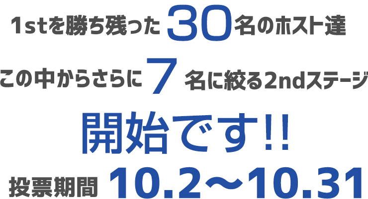 1stを勝ち残った30名のホスト達がこちら